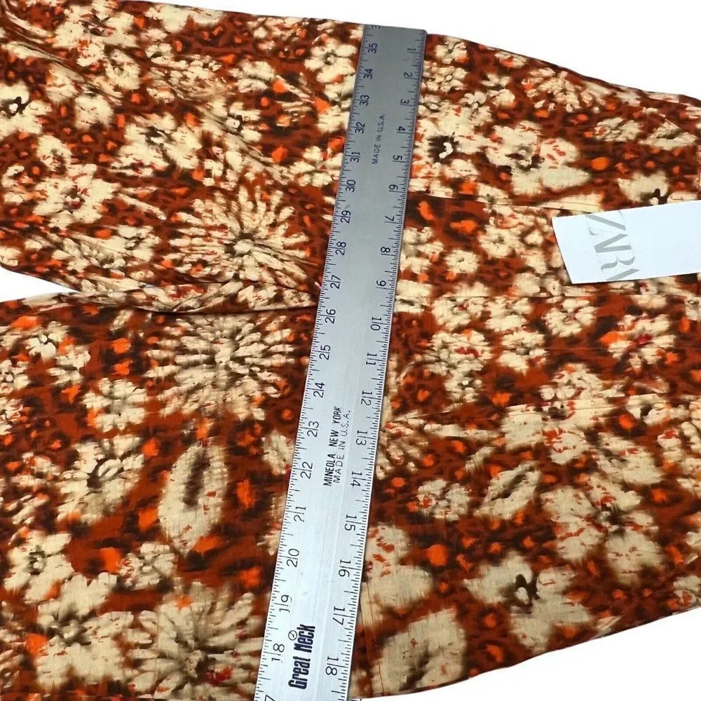 Zara Linen Blend Floral Wide Leg High Rise‎ Pants Boho Summer Festival Womens XS